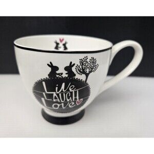 Portobello By Inspire Mug Live Laugh Love Black & White Bunny Bone China 16 oz